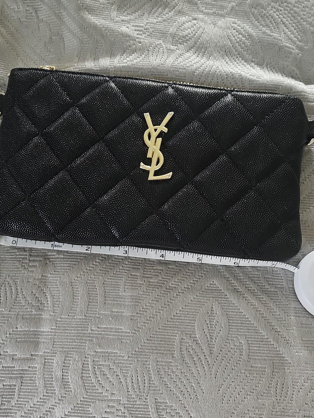 Black Quilted Leather Crossbody with Gold Emblem - Picture 7 of 10
